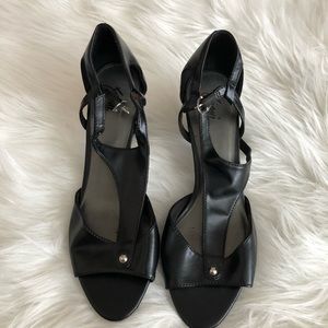 Fioni Women's Black Heels Pumps Straps peep toe 9